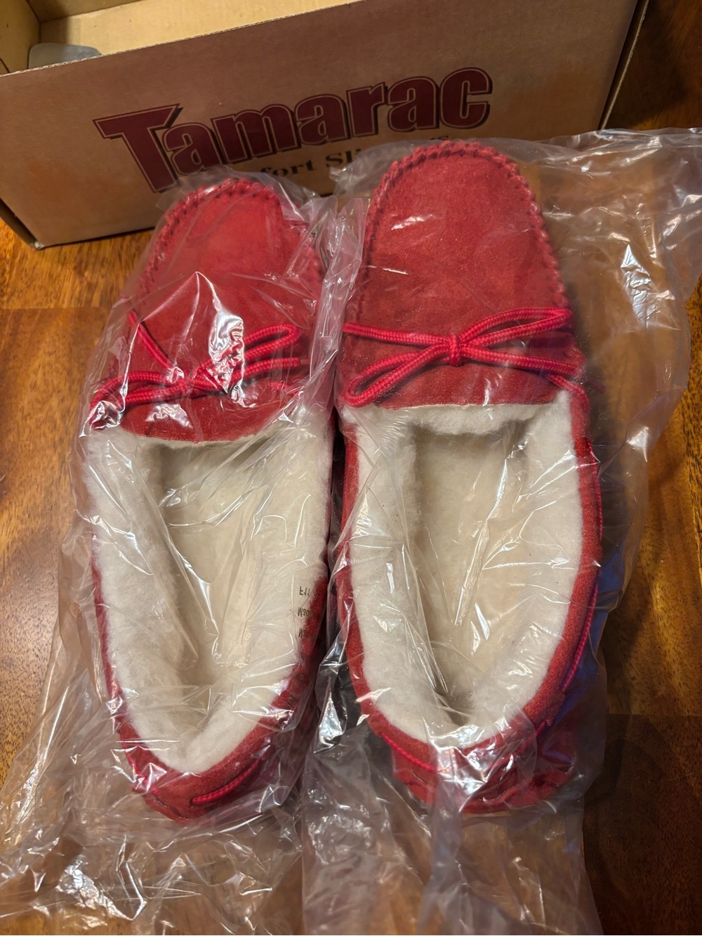 Women's Red Suede Moccasin Slippers